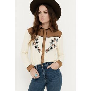 John Moon Cream Embroidered Fringe Snap Button Western Shirt  Women's Size Large